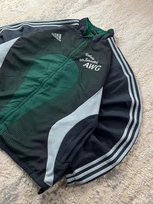 Vintage Retro anos 90 adidas Windbreaker Verde Cinza Jaqueta com Zíper Tamanho G – photo 2